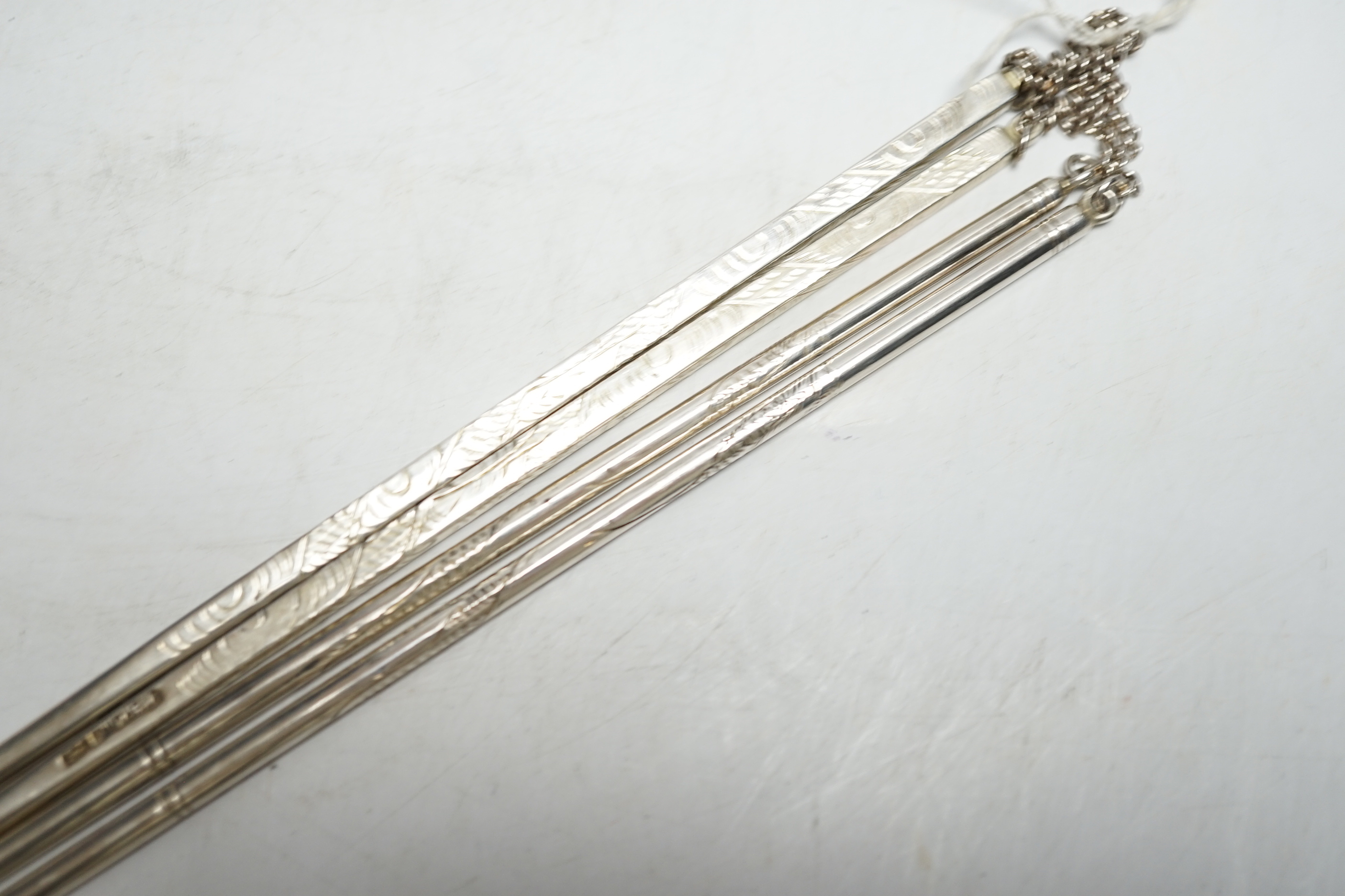 Two pairs of Chinese sterling chopsticks, approx. 23cm.